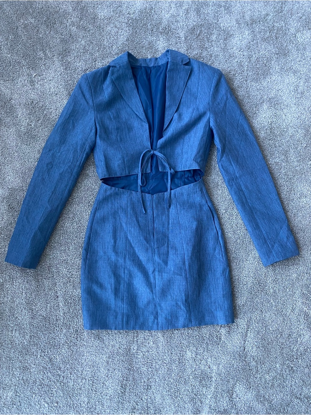 Blue Cutout Long-Sleeve Mini Dress